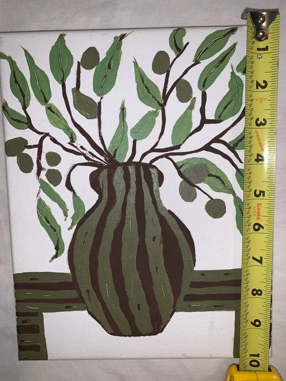 Green and Brown Striped Vase Wall Art Canvas -Home Wall Decor